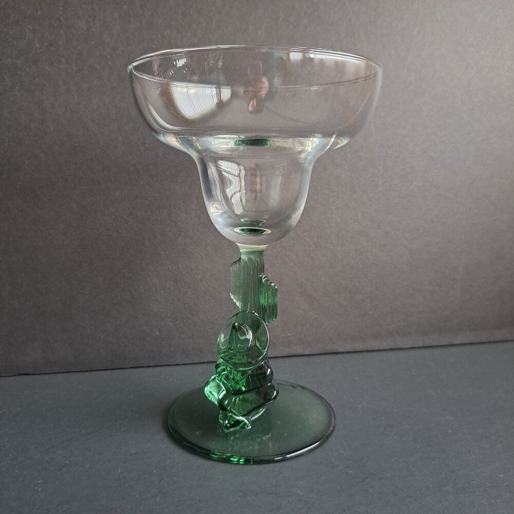 Siesta Margarita Glass 7" Green Cactus Stem Sleeping Man Mexican Style 4.5" Wide